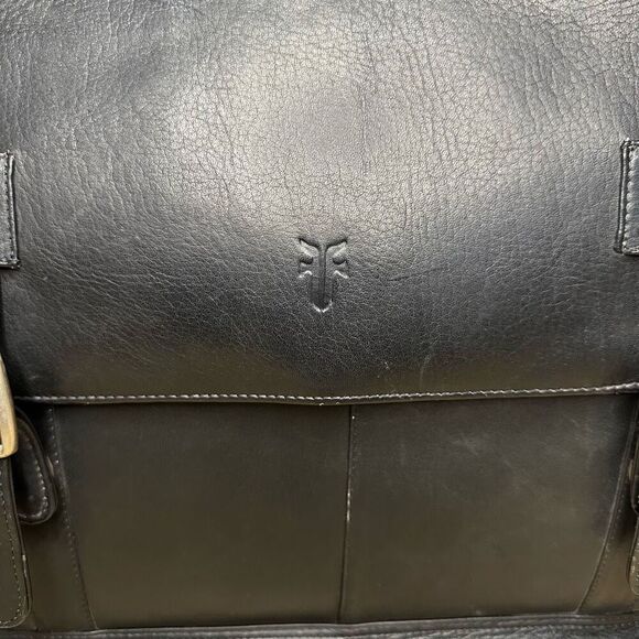 VTG Frye Briefcase Black Leather Soft Side Flap Top Buckle Strap Shoulder Bag - Picture 2 of 10